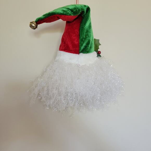 Vintage Lg Santa Face Ornament Velvet Cap Jingle Bell Greenery Door Wall Tree - Picture 5 of 13